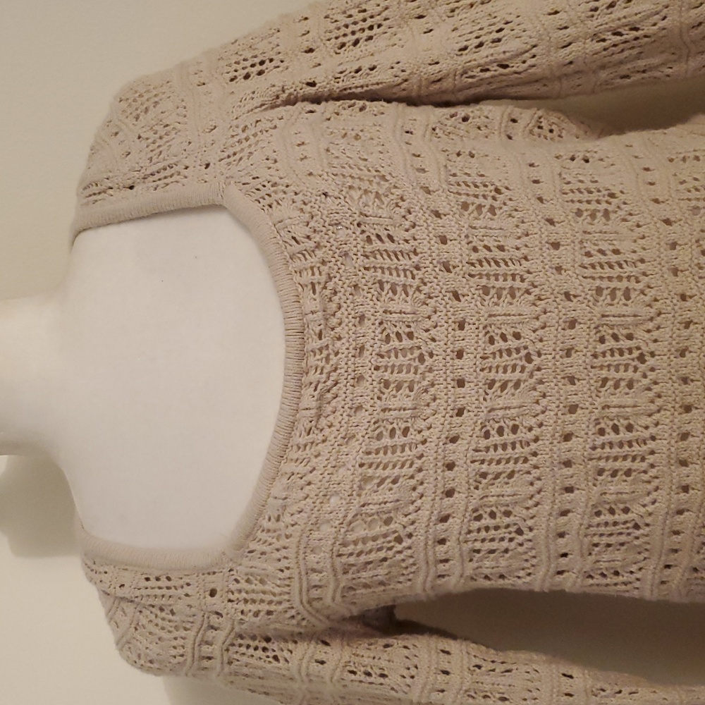 Vintage Hollister Cream Crochet Knit Crop Sweater Top Size L - Picture 4 of 5